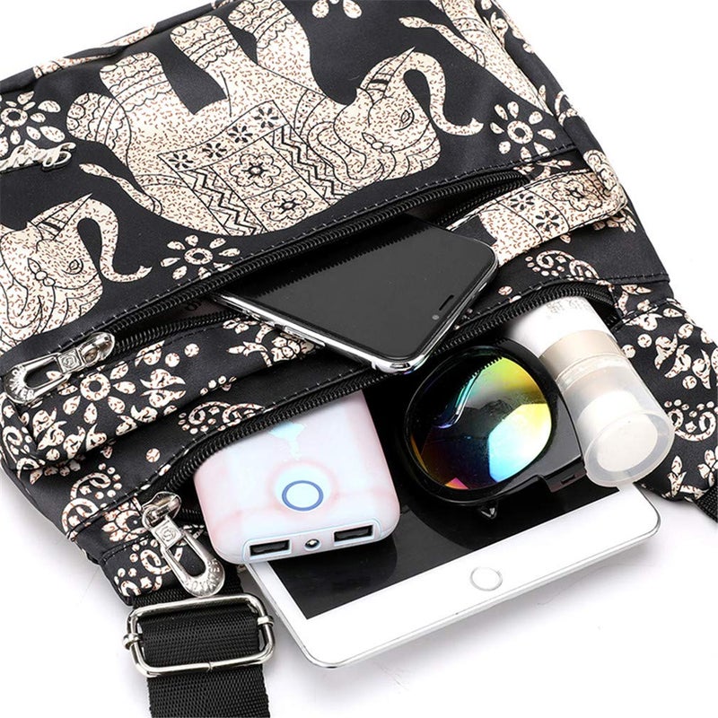 Nawoshow Nylon Floral Multi-Pocket Crossbody Purse Bags for Women Travel Shoulder Bag (Elephant) - Image 4